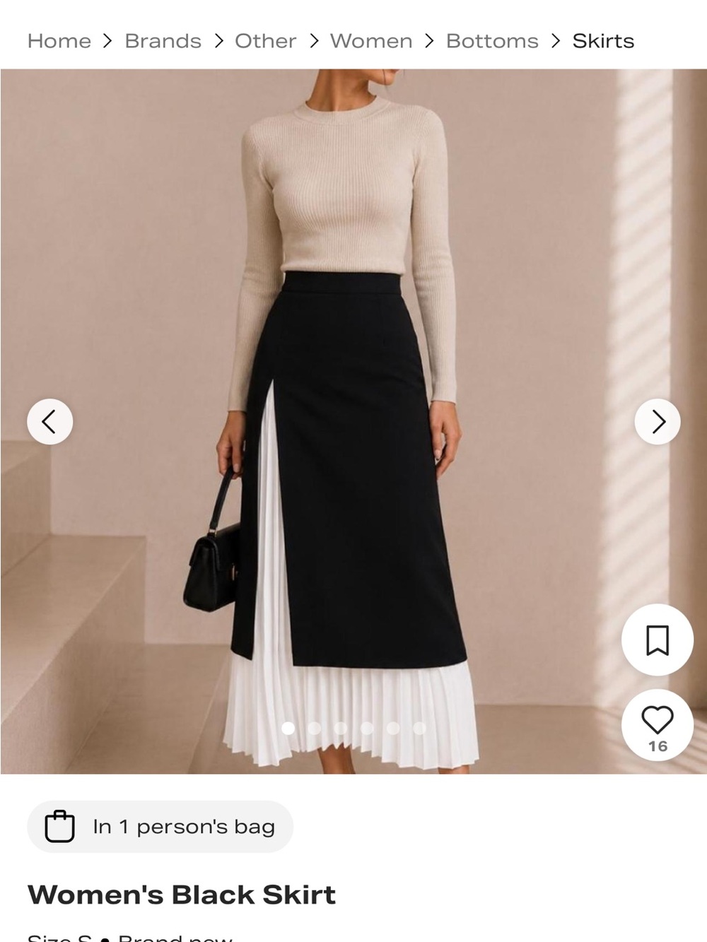 NWT Commense Women’s Two Tone Black Overlay Midi Skirt with White Pleated Insert